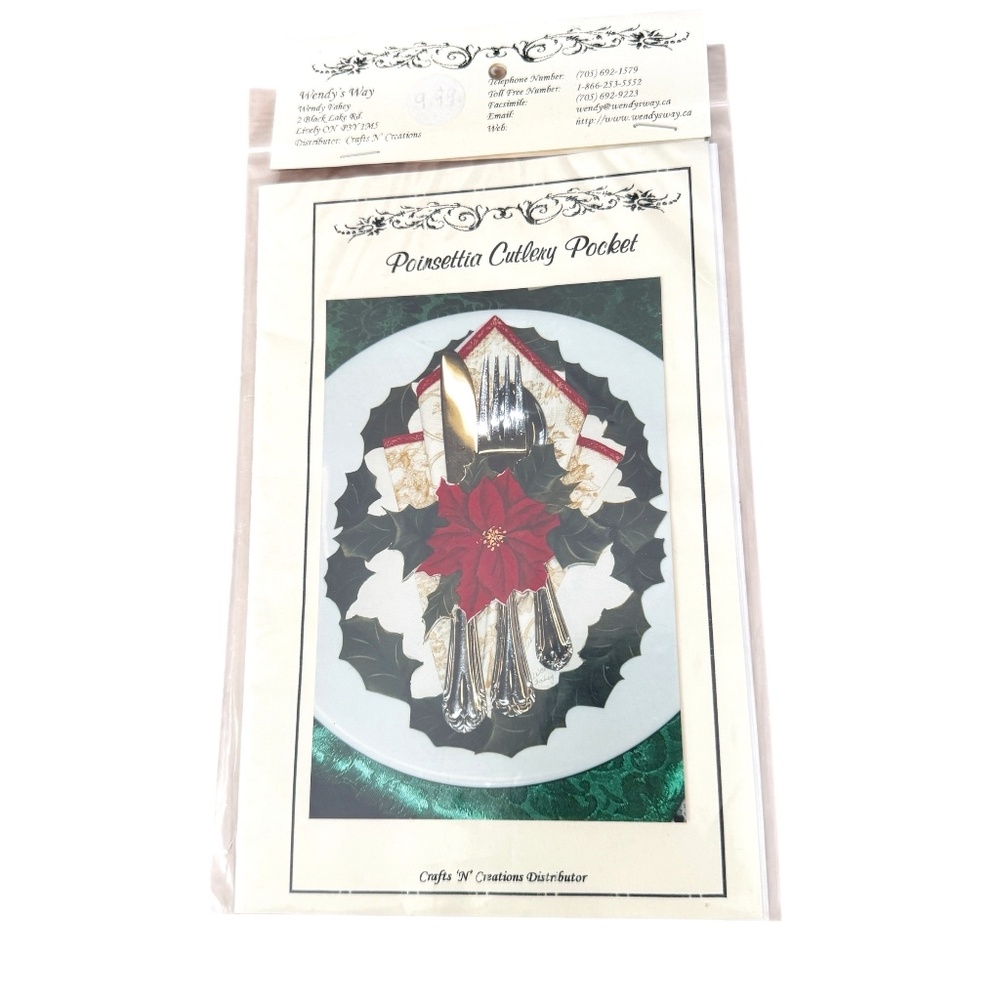 Wendy’s Way POINSETTIA Cutlery Pocket  Tole Paint Pattern Packet  Holiday NWT
